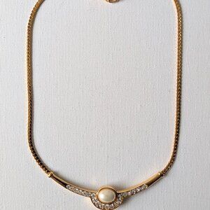 Vintage Signed Vendome Pearl & Rhinestone Necklace